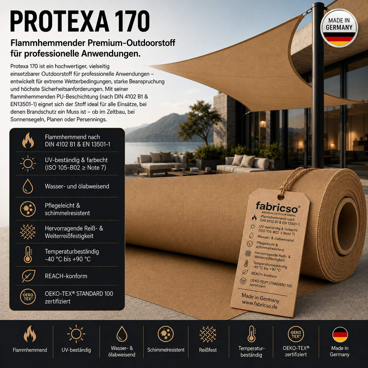 Fabricso Protexa 170 FR (170cm / 210g) – Hochleistungsstoff für extreme Einsätze - Made in Germany | schwer entflammbar B1 | OEKO-TEX® zertifiziert fabricso