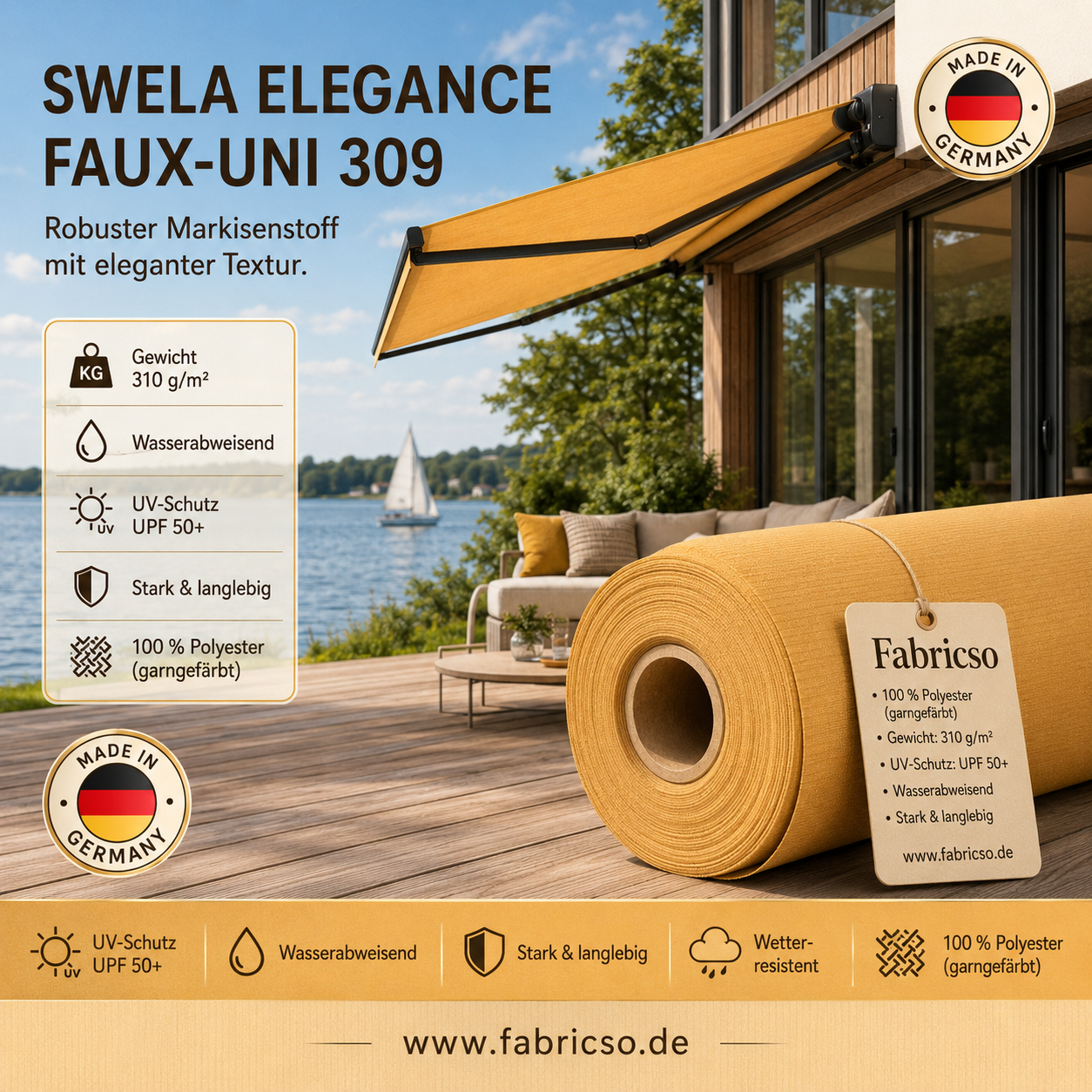 Swela 309 Elegance Faux-Uni – Markisenstoff mit dezenter Struktur | UPF 50+ fabricso