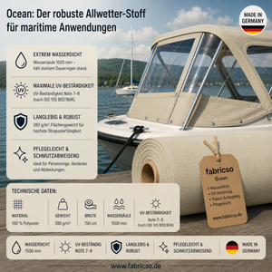 Ocean Bootsstoff – 1500mm Wassersäule | 150cm Breite & UV-Beständig fabricso