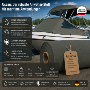 Ocean Bootsstoff – 1500mm Wassersäule | 150cm Breite & UV-Beständig fabricso