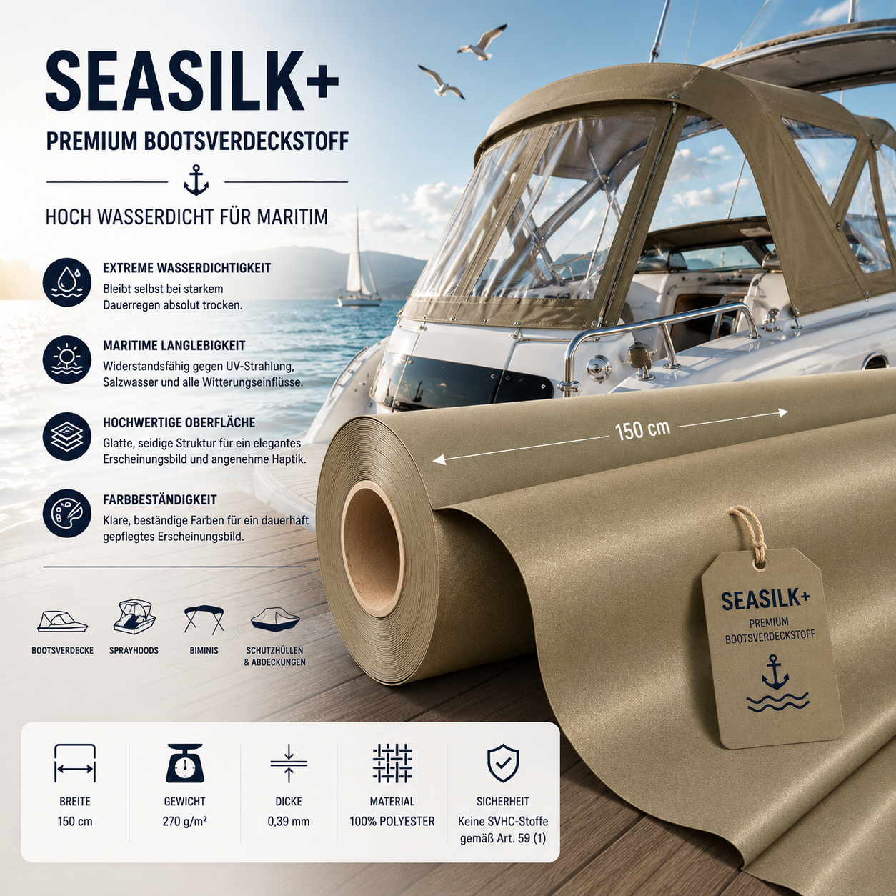 Seasilk+ Premium Bootsverdeckstoff – Hoch wasserdicht & Maritim-optimiert fabricso