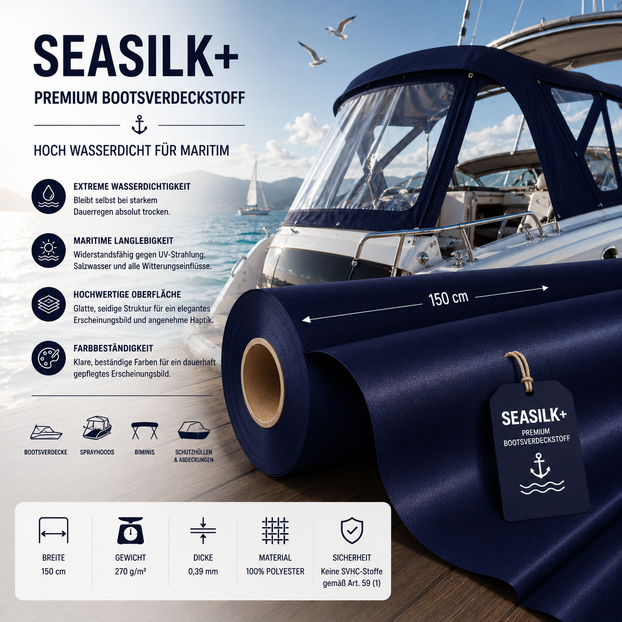 Seasilk+ Premium Bootsverdeckstoff – Hoch wasserdicht & Maritim-optimiert fabricso